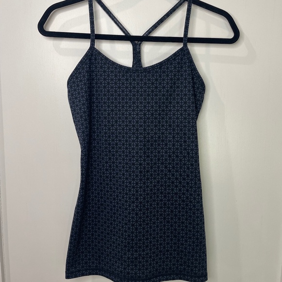 lululemon athletica Tops - Lululemon Power Y Tank Luon Tri Geo Printed Inkwell Blue and Black Racerback
